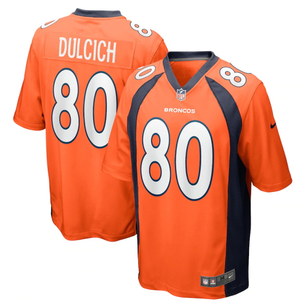 mens nike greg dulcich orange denver broncos game player jersey